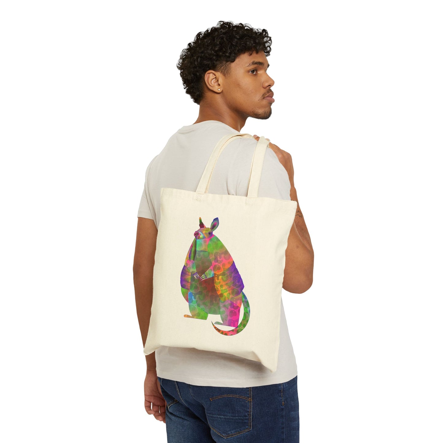 Rainbow Armadillo Cotton Canvas Tote Bag